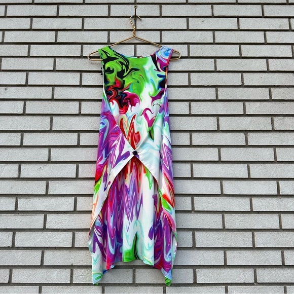 Tricot Chic Italy Y2K Marble Print Sleeveless Dress w/ Bow Detail Size 10 - Picture 6 of 10